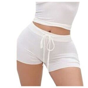 Skims 3X Cotton Ribbed Sleep Shorts Bone Relaxed Fit NWT